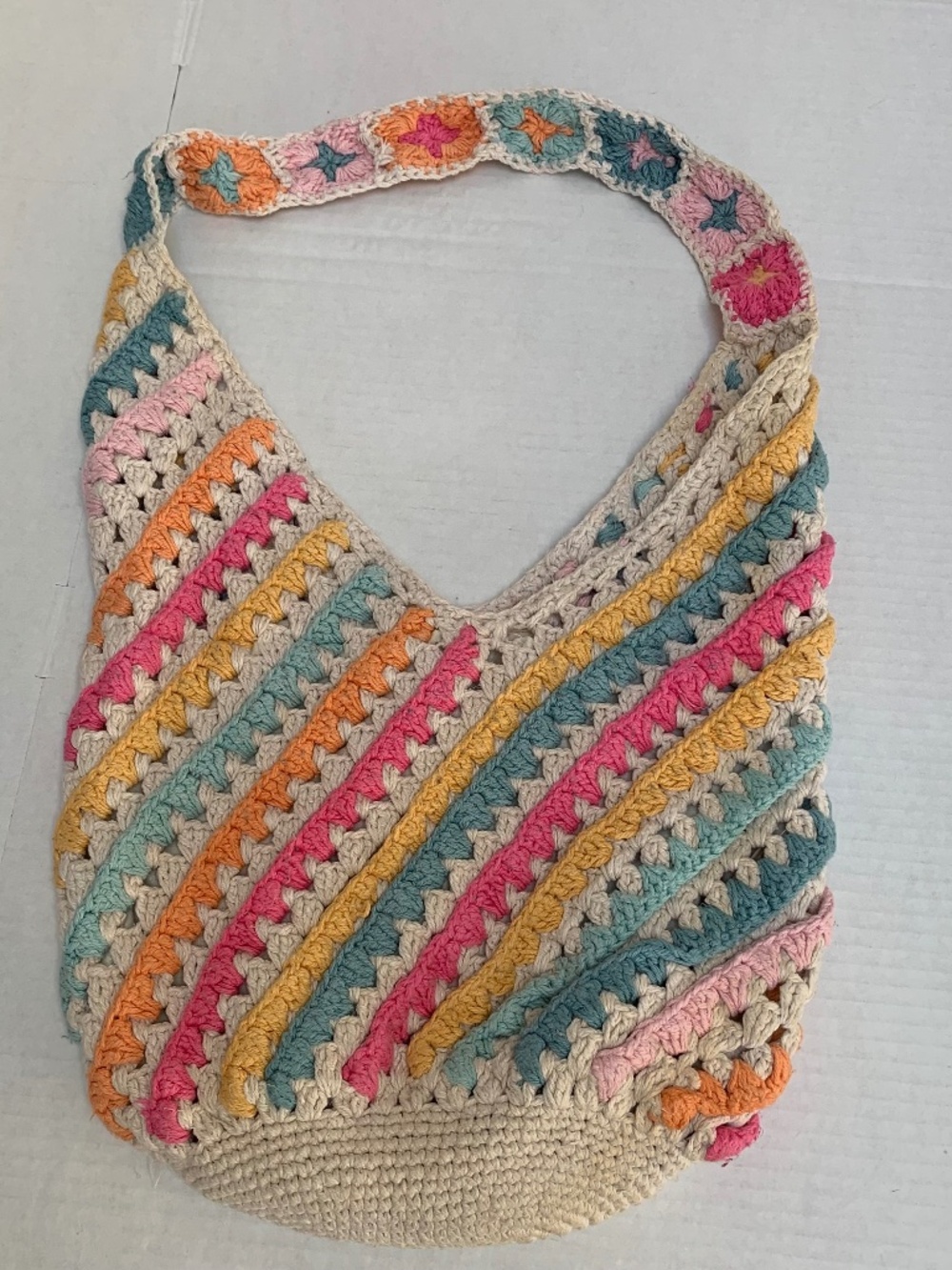 Pastel and Cream Crochet Hobo Shoulder Bag